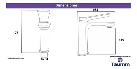 Llave Monomando Lavatorio Kassel Taumm Deluxe Premium