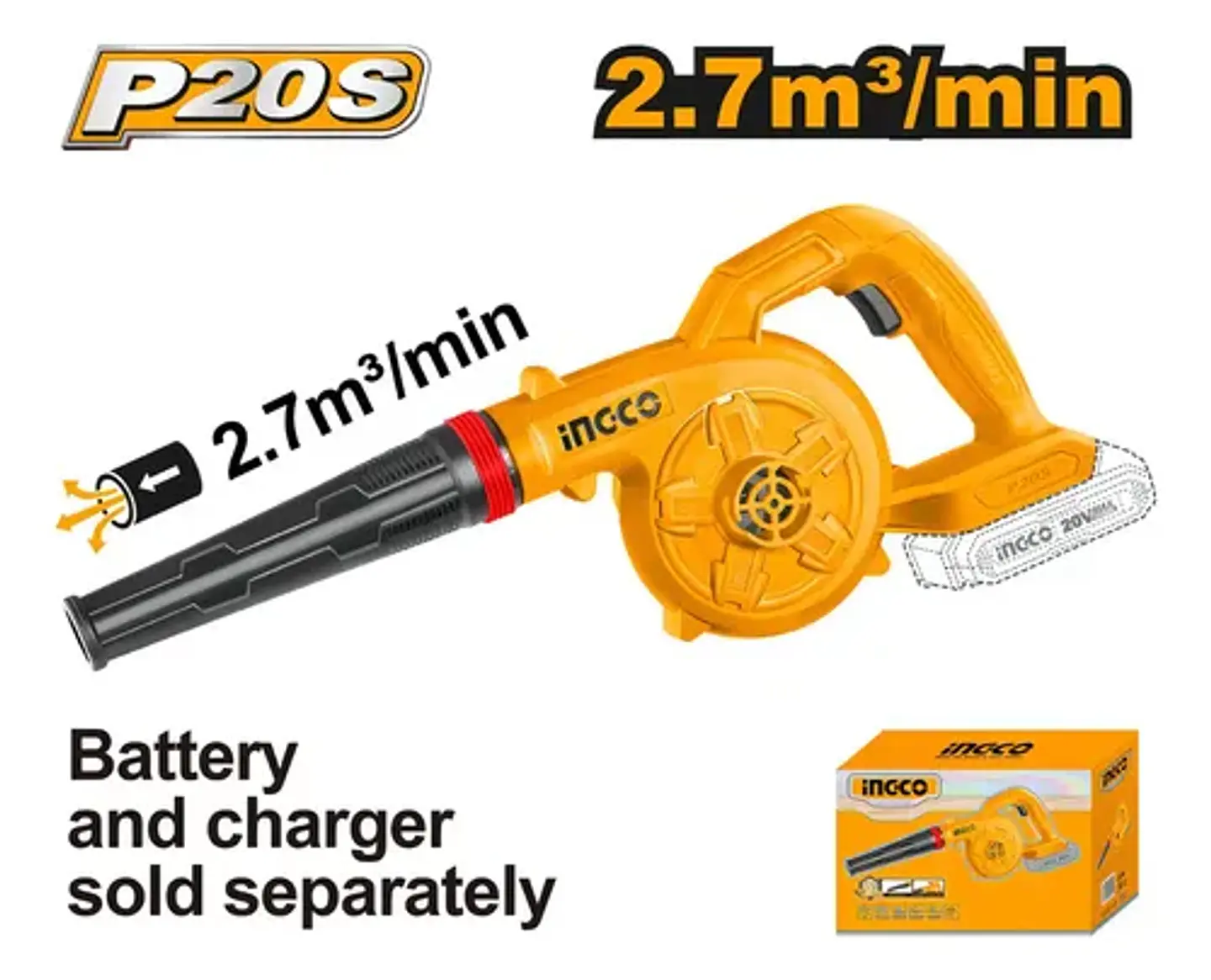 Sopladora Inalámbrica P20s Ingco Sin Bateria/ni Cargador Cabli20028 Naranja 3