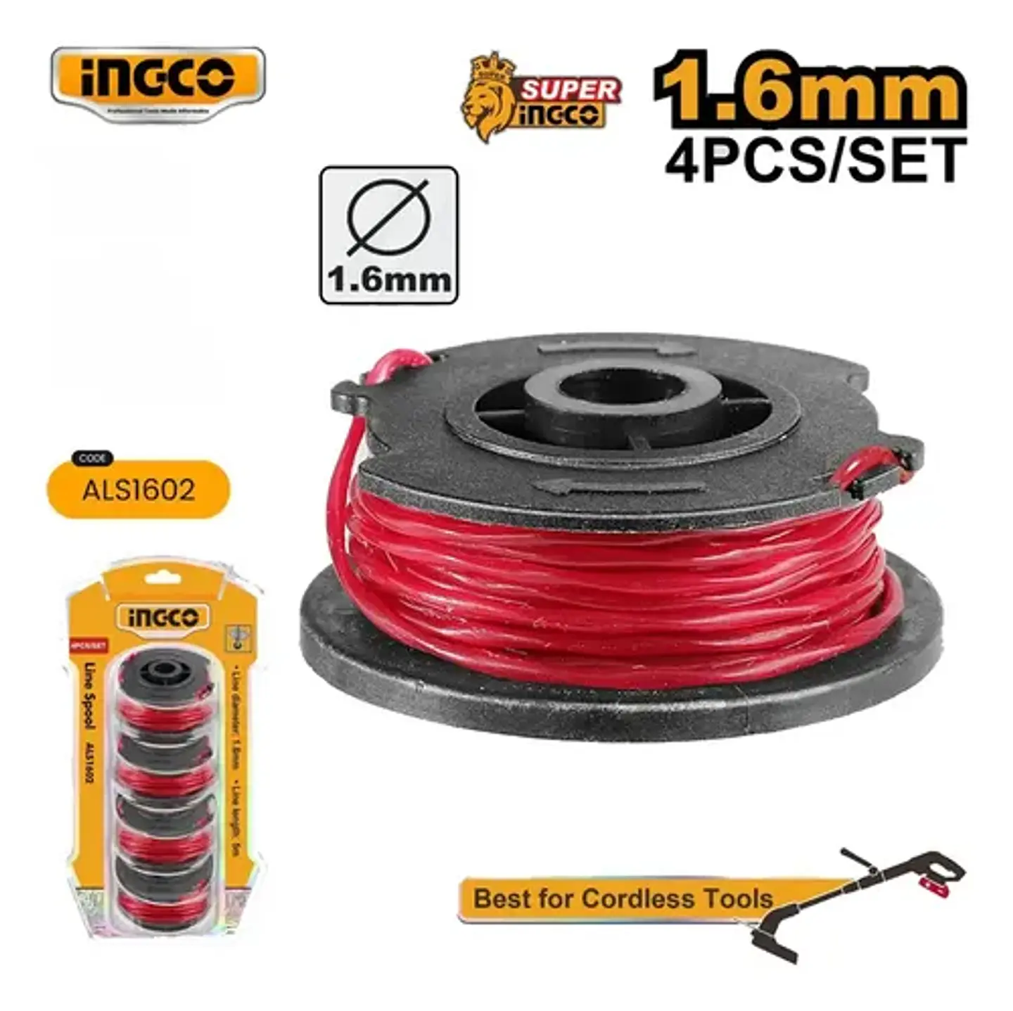 Set 4 Carretel Hilo Tanza Ingco Bordeado Orilladora 1.6mmx5m 2