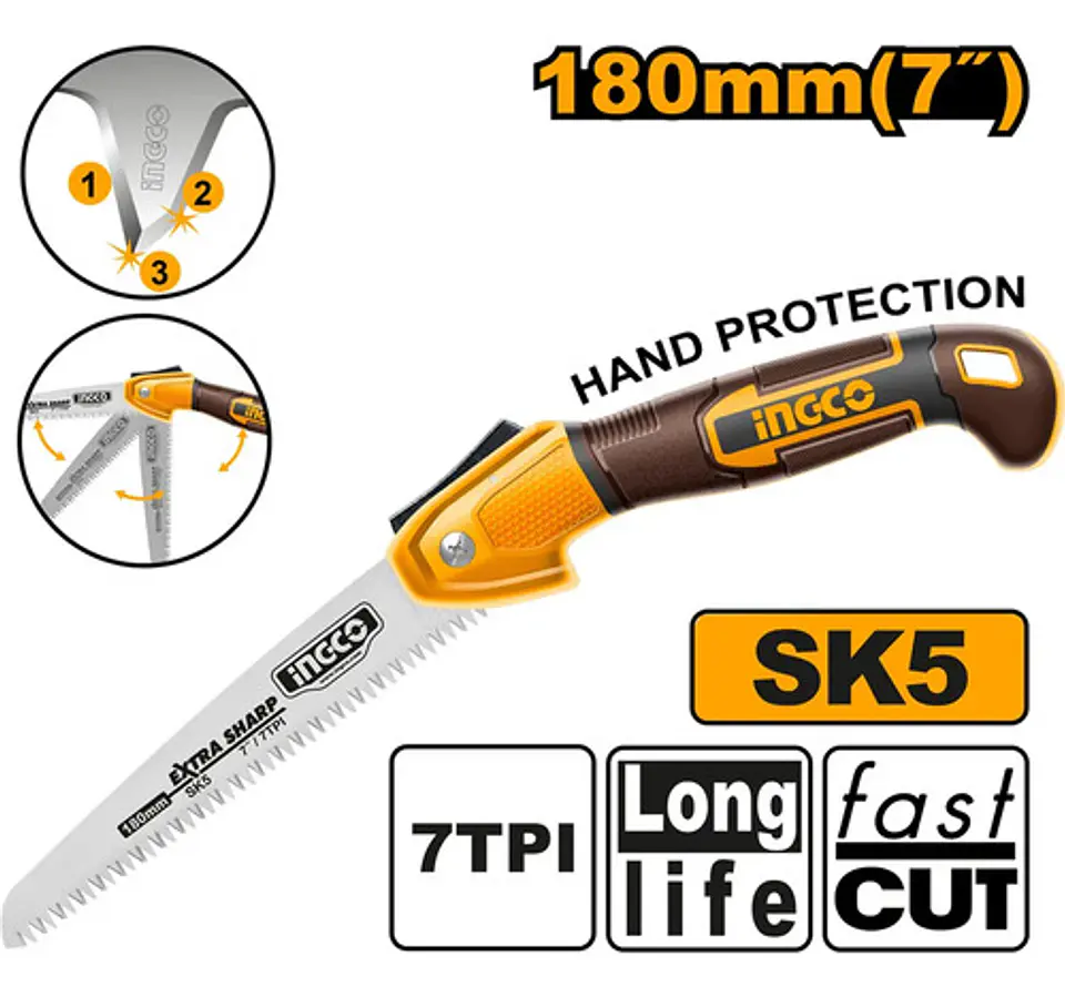 Serrucho Plegable Multiuso De Poda 180mm 7p Ingco Hfsw1806 3