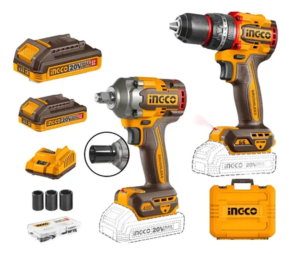 Set Ingco Ckli20275 Atornillador Percutor Y Llave De Impacto Color Naranja Claro 50hz/60hz 12