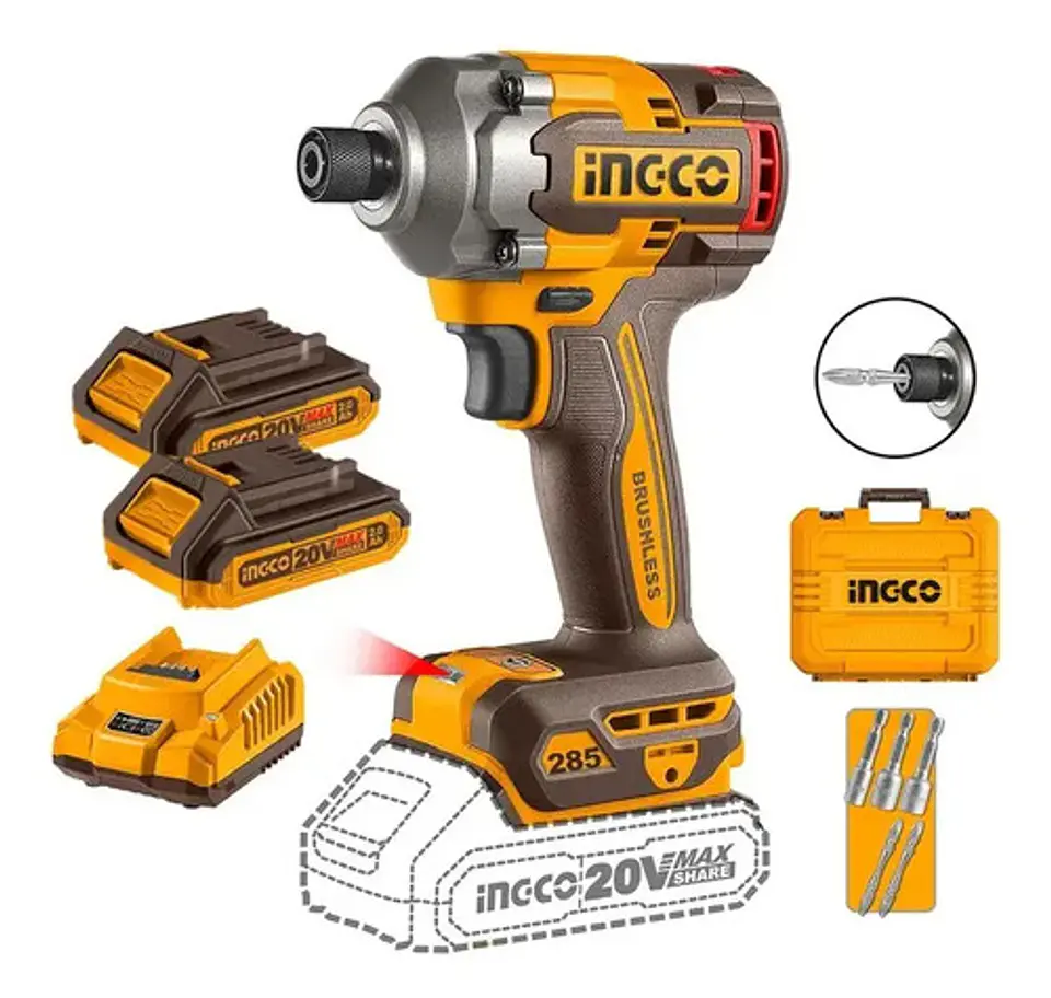 Atornillador De Impacto Bl 285 Nm Ingco + 2 Bat Cirli2028 2