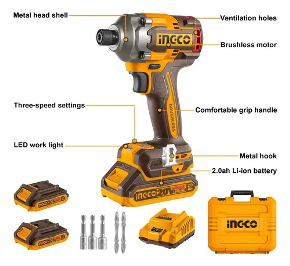 Atornillador De Impacto Bl 285 Nm Ingco + 2 Bat Cirli2028 3