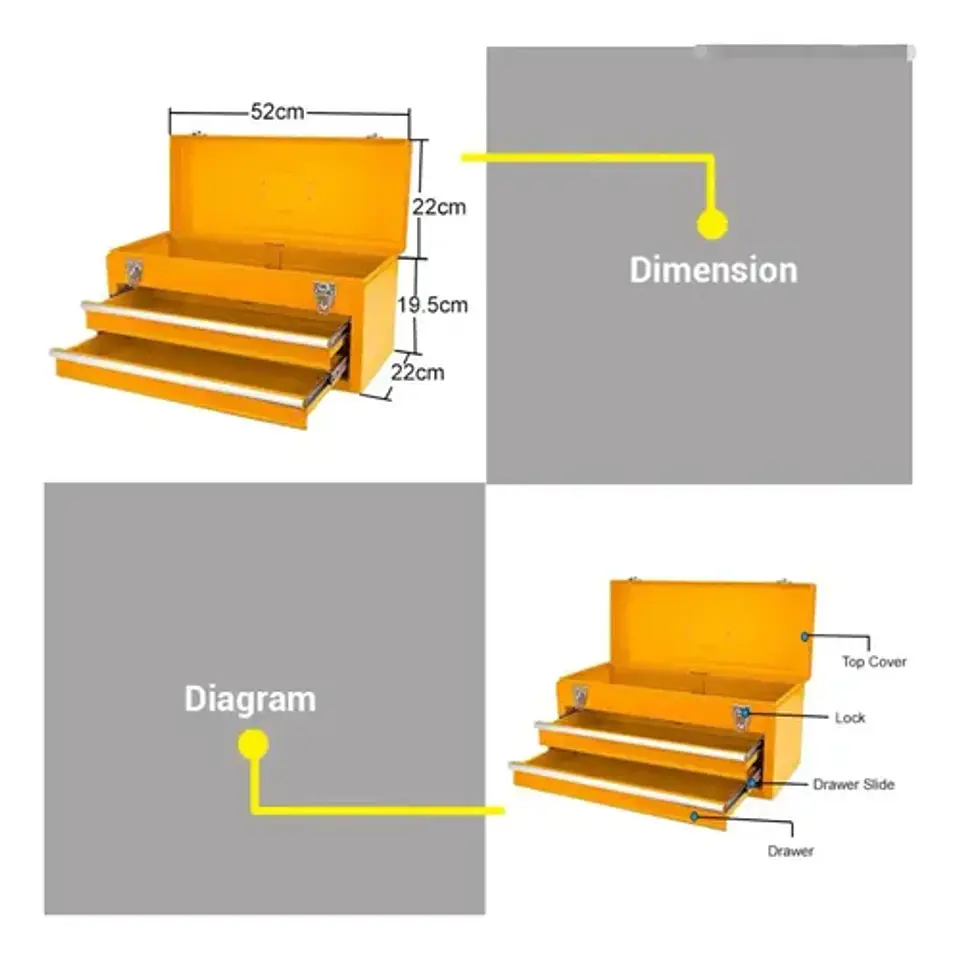 Caja De Herramientas Ingco Ica Industrial 28lt 520x218x243mm Amarillo 3