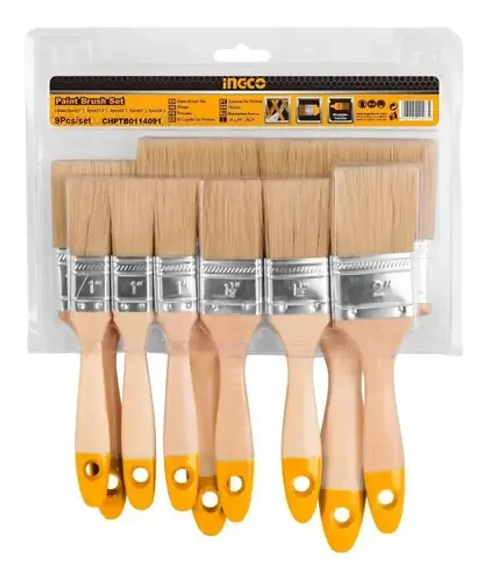 Set De Brochas Sintéticas Madera Ingco 9 Pieza 1-4 Pulgadas 1