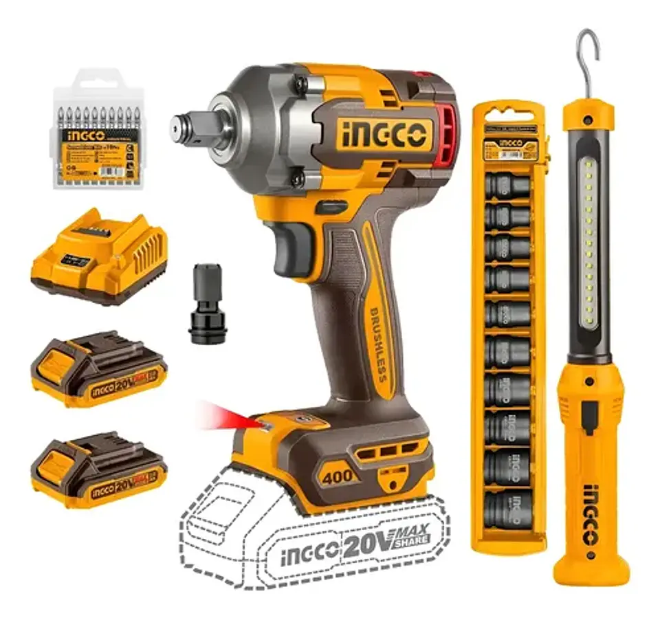 Ingco Cosli23048 Llave De Impacto 400nm + Linterna Color Naranja 50/60hz 20v 50/60 Hz 1