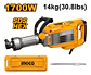 Martillo Demoledor 1700w 50 Joules 14kg Sds Hexagonal Con Valija Y Punta Plateado - Miniatura 3