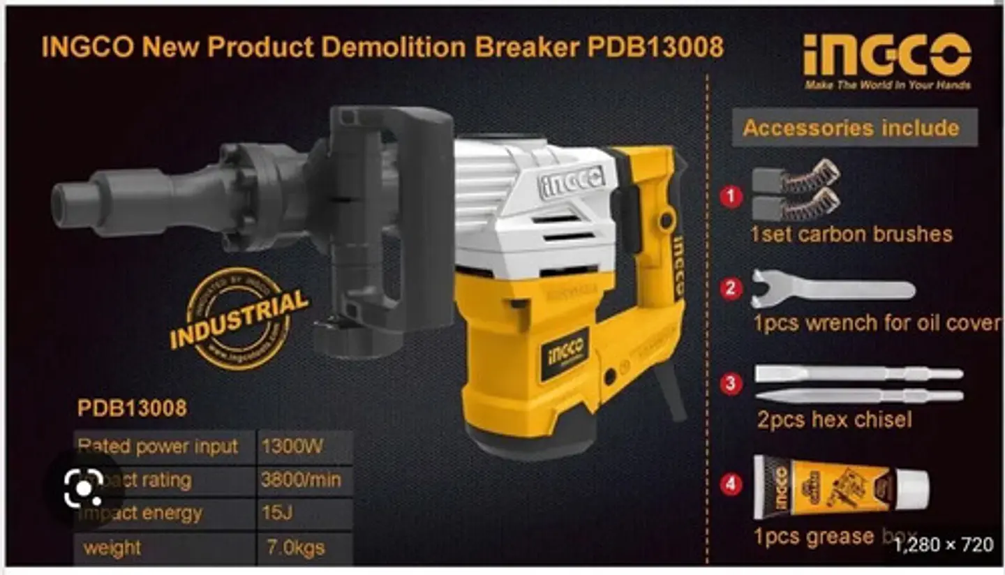 Martillo Demoledor 1300w 20 Joule Sistema Antivibración Ingco Pdb130018 Anaranjado 5