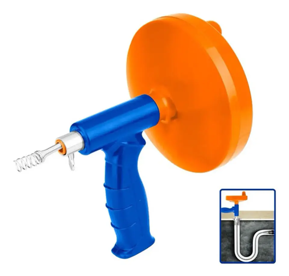 Destapador De Drenaje Tipo Pistola Wadfow 4.5m 6mm Azul Naranjo 1