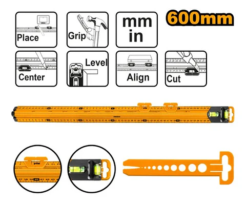Regla Con Nivel De Burbuja Ingco 60 Cm Hsr36003 Multiuso