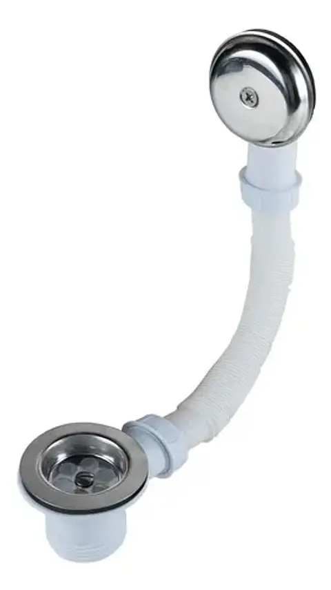Desagüe Para Tina 1 1/2 PuLG Con Tubo Y Campana De Rebalse Plateado