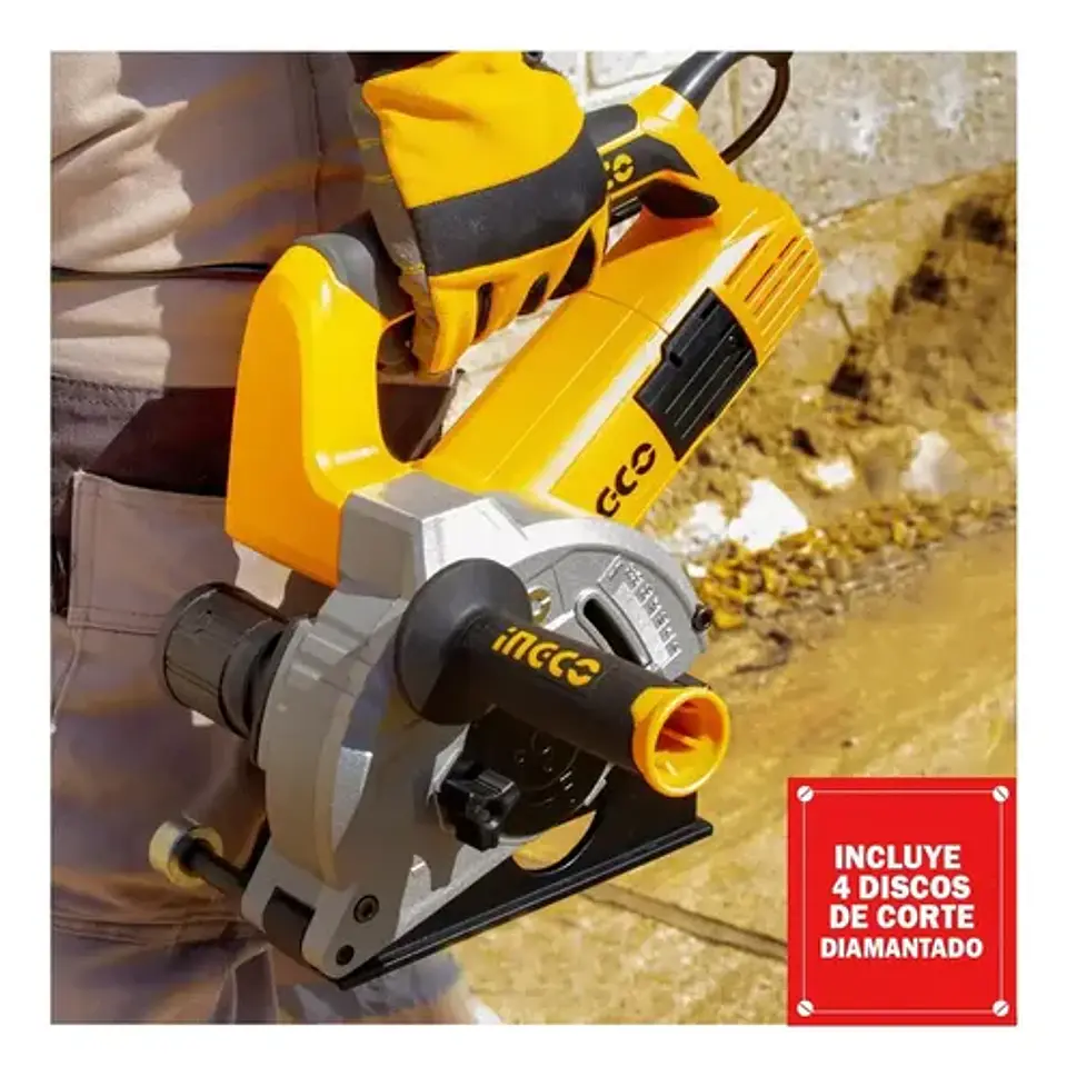 Sierra Cortadora De Muro Eléctrica Ingco 1500 W 125 Mm+ 8 Pz 8