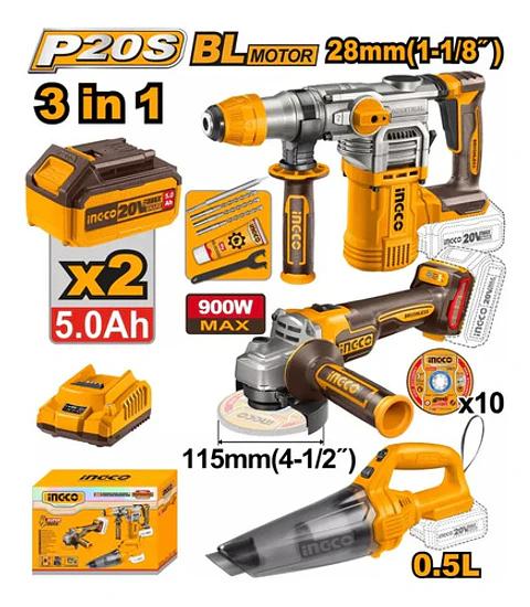 Kit Rotomartillo + Esmeril + Aspiradora Ingco Cosli240785