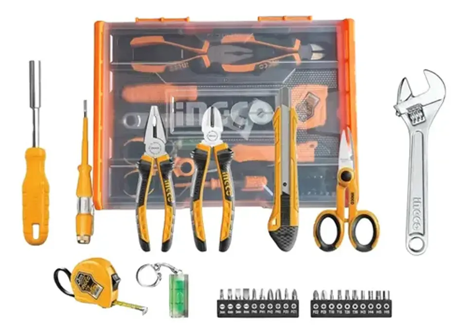 Caja Organizadora De Herramientas + 29 Herramientas Ingco Amarillo Naranja Claro 1