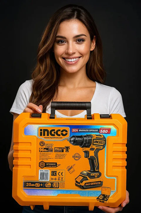 Taladro Percutor Atornillador Inalámbrico De 13mm Ingco Cidli20968 + 2 Baterías De 4ah + Accesorio Con Valija 50hz/60hz Naranja Claro 50 Hz / 60 Hz