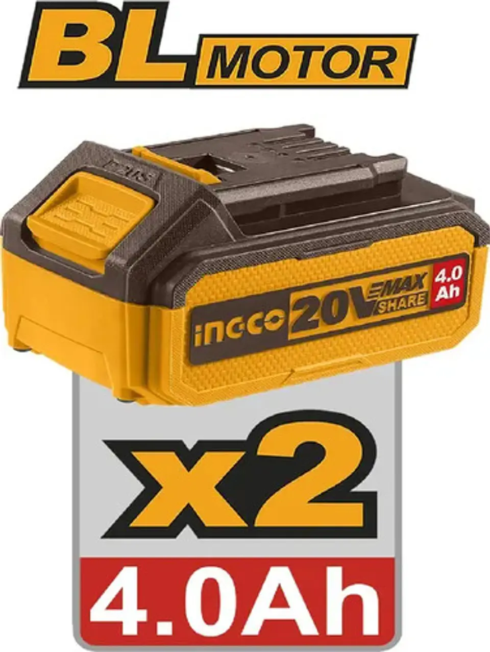 Taladro Percutor Atornillador Inalámbrico De 13mm Ingco Cidli20968 + 2 Baterías De 4ah + Accesorio Con Valija 50hz/60hz Naranja Claro 50 Hz / 60 Hz 3