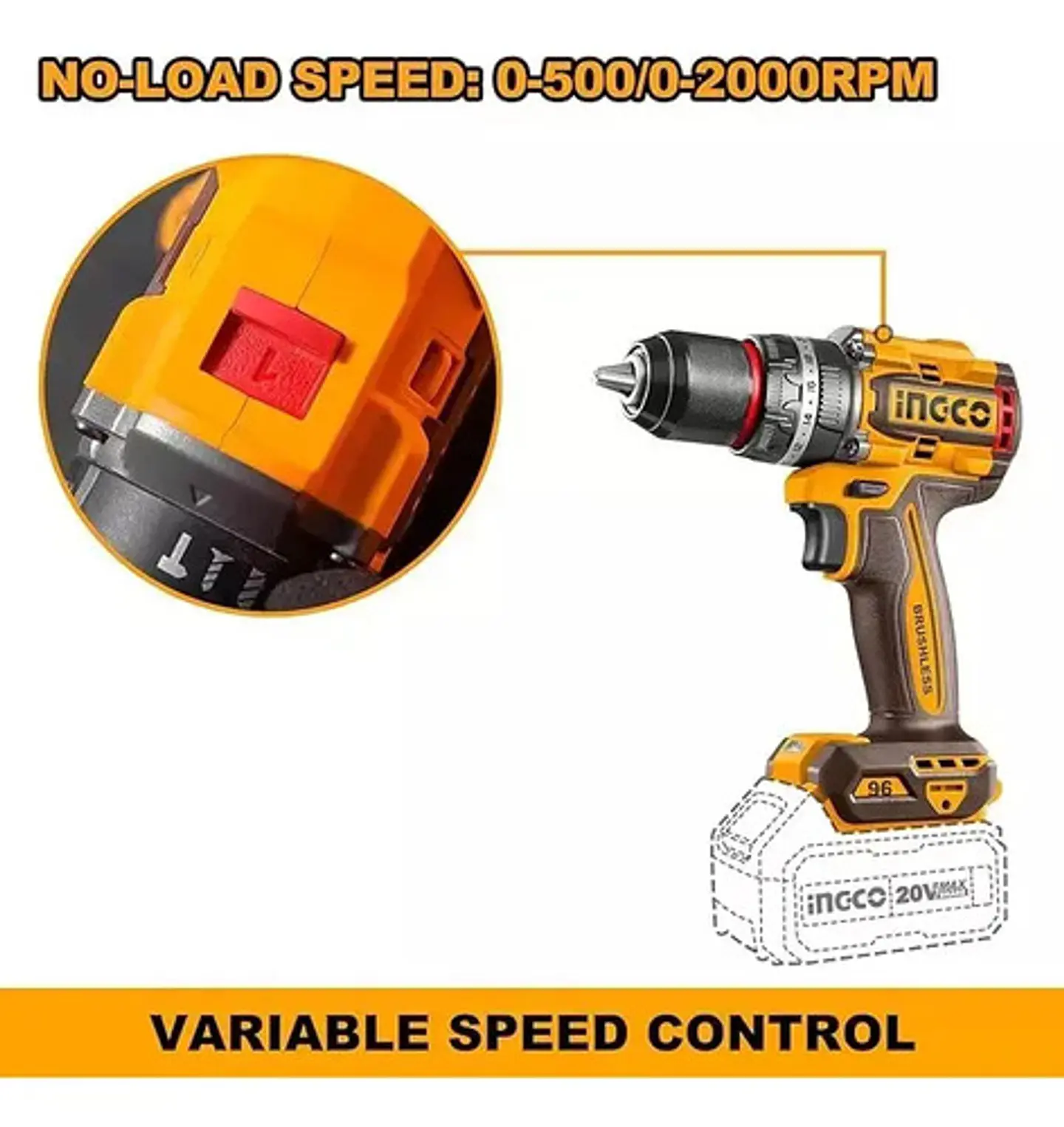 Taladro Percutor Atornillador Inalámbrico De 13mm Ingco Cidli20968 + 2 Baterías De 4ah + Accesorio Con Valija 50hz/60hz Naranja Claro 50 Hz / 60 Hz 4