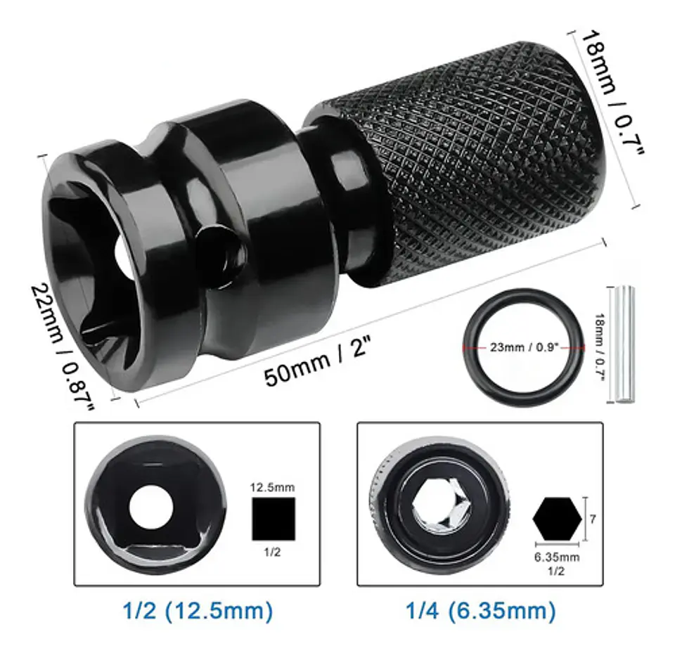 Adaptador De Impacto 1/2 Pulgad A Punta Hexagonal 1/4 Torden 3