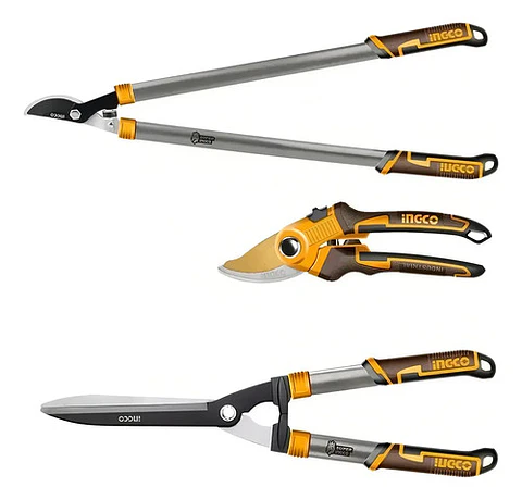 Set Tijeras De Poda Reforzadas Telescopica Jardin Ingco Color Naranja