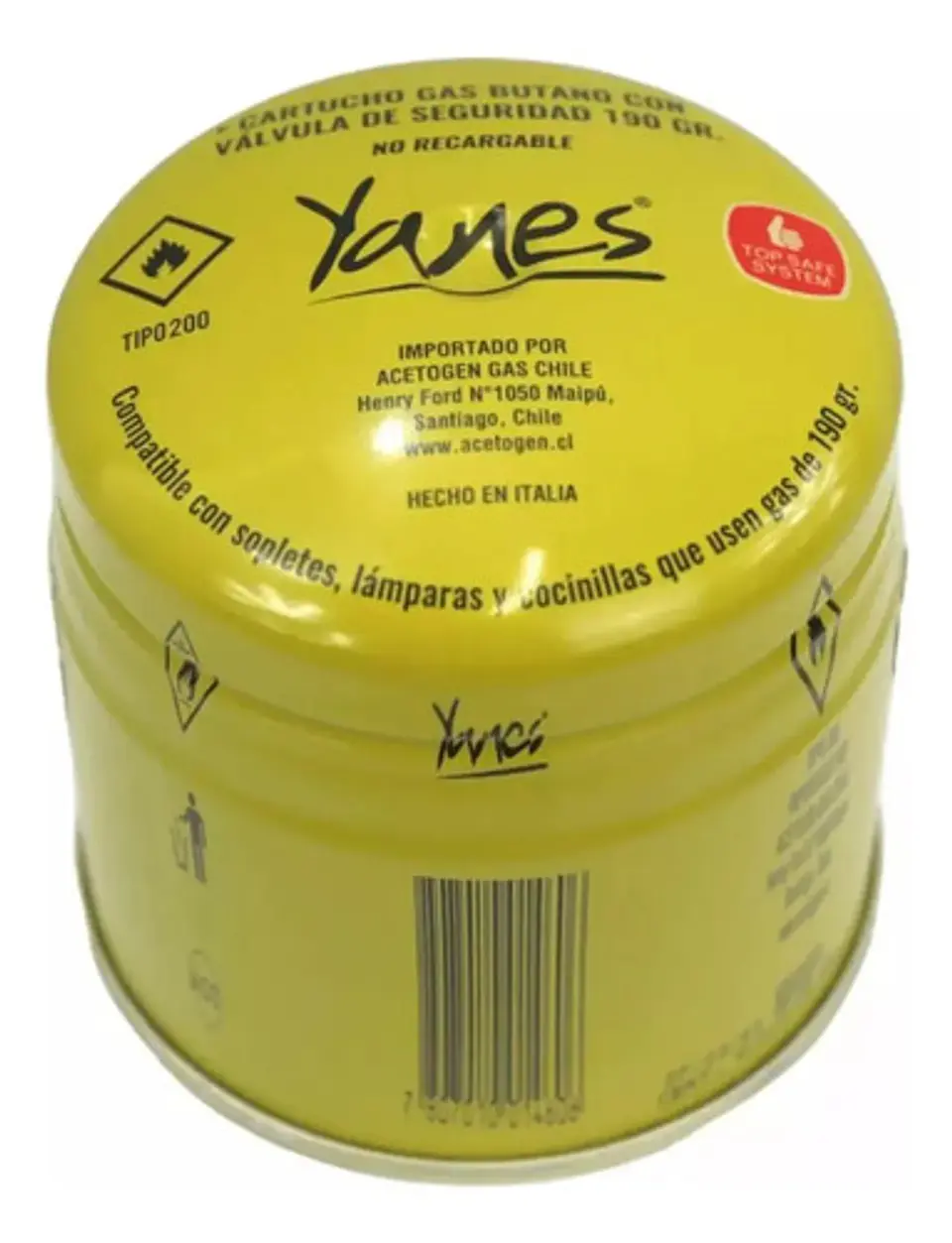 Cartucho Gas Butano Con Valvula De Seguridad 190 Gr Yanes 1