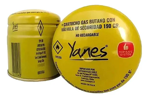 Cartucho Gas Butano Con Valvula De Seguridad 190 Gr Yanes