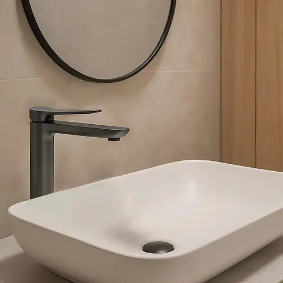 Grifería De Baño Täumm Kassel Monocomando, Con Acabado Cepillado Gris Para Mesa 2