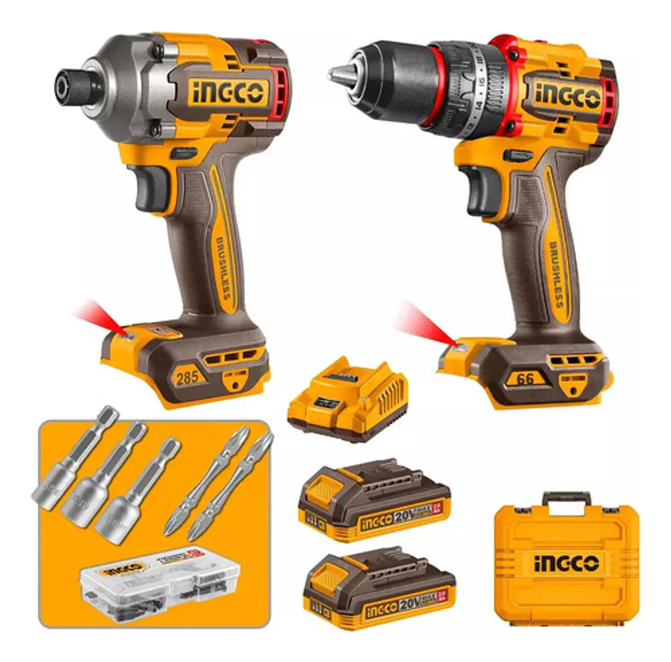 Kit de Herramientas Inalámbricas Ingco CKLI20277 con Taladro Percutor y Atornillador de Impacto 10