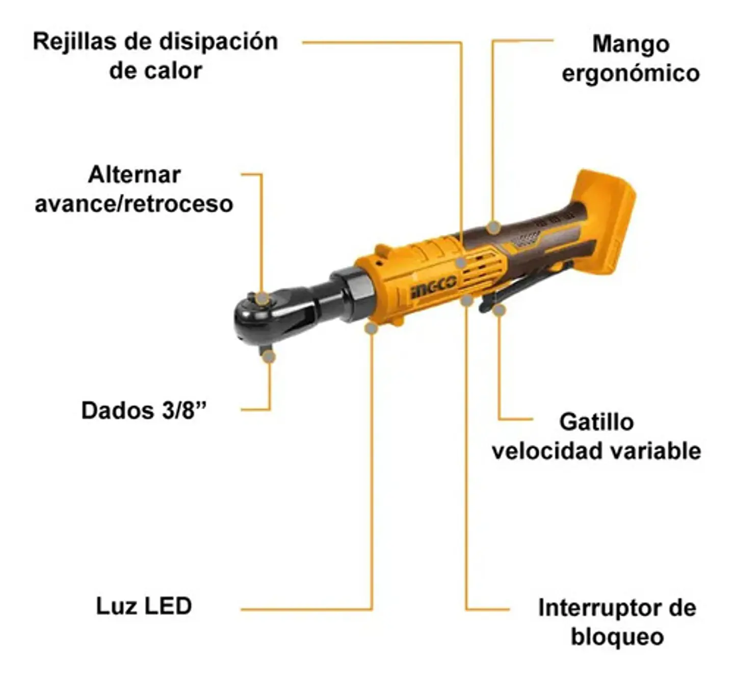 Llave Chicharra Crique Ingco 20v 3/8 65 Nm +bat Cdrli2060152 3