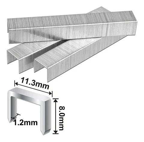 Grapas para grapadora industrial Ingco STS0208 8x1.2mm 1000 packs x 1000 unidades color plateado