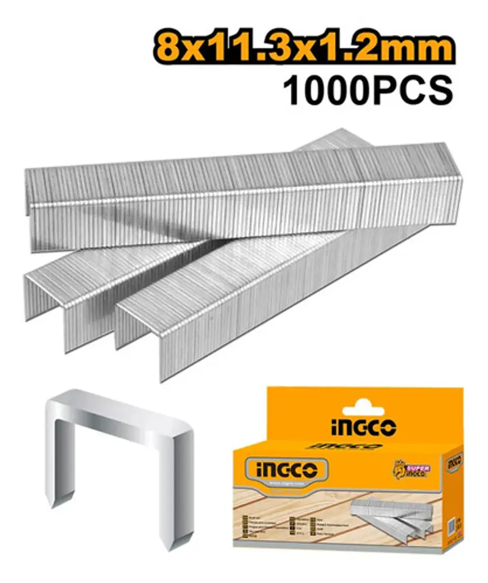 Grapas para grapadora industrial Ingco STS0208 8x1.2mm 1000 packs x 1000 unidades color plateado 4
