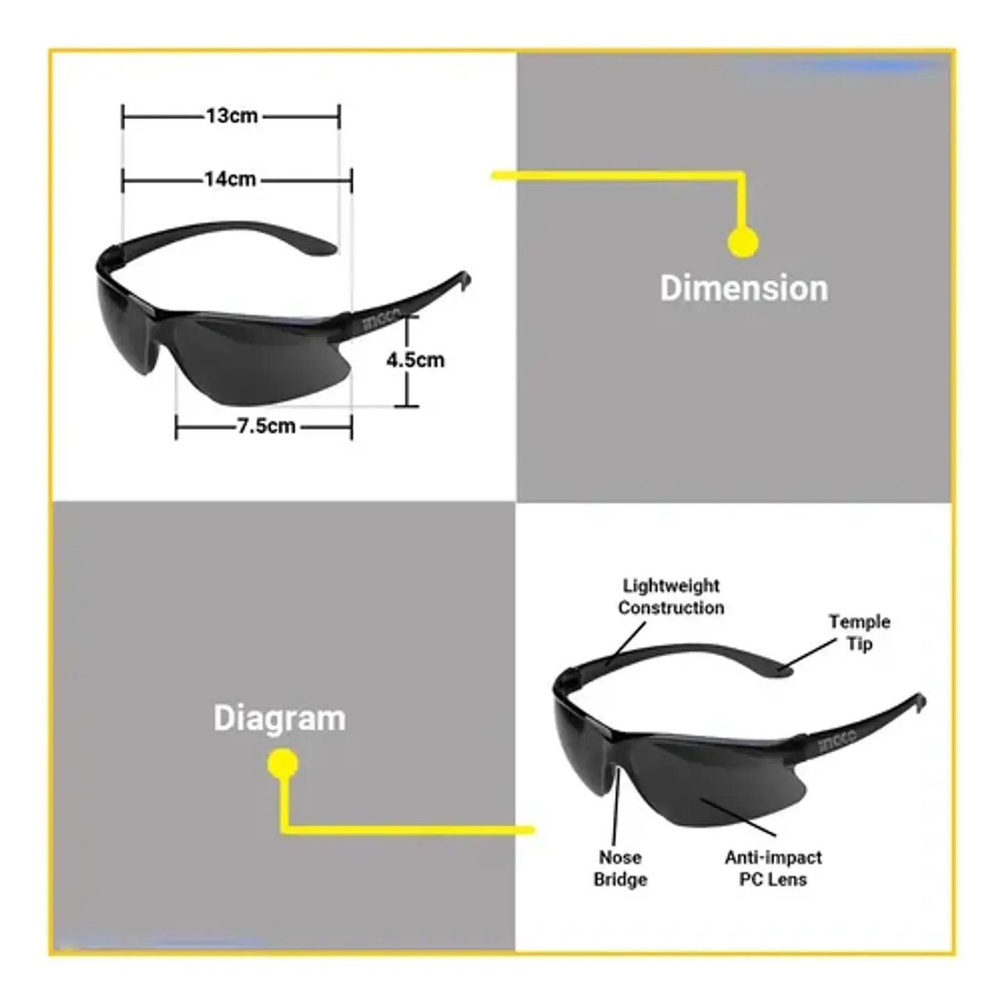 Lentes Gafas Antiparras Oscuras De Seguridad Ingco Hsg07 Cristal N/a 5