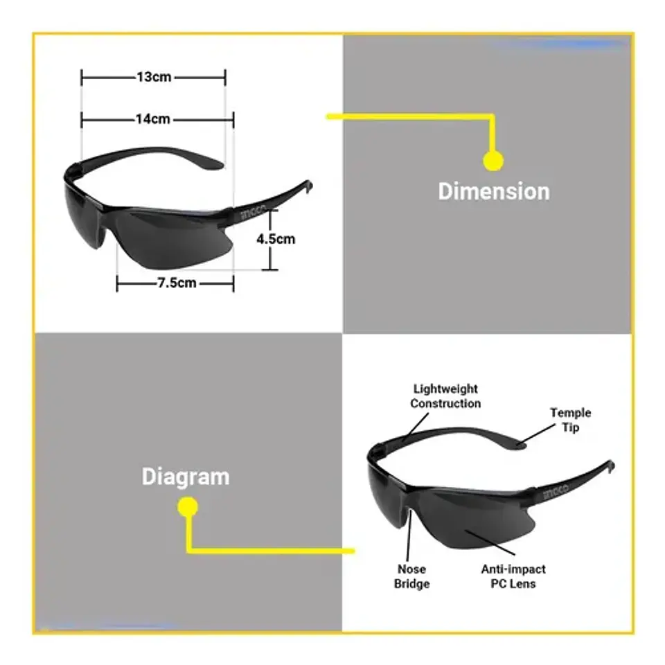 Lentes Gafas Antiparras Oscuras De Seguridad Ingco Hsg07 Cristal N/a 5