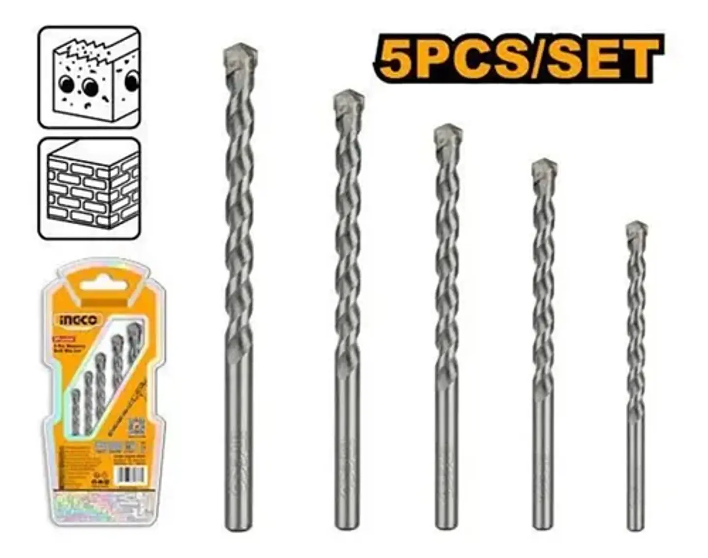 Set Brocas Para Concreto Cemento Ladrillo 5 Pz 4-10 Mm Ingco 2