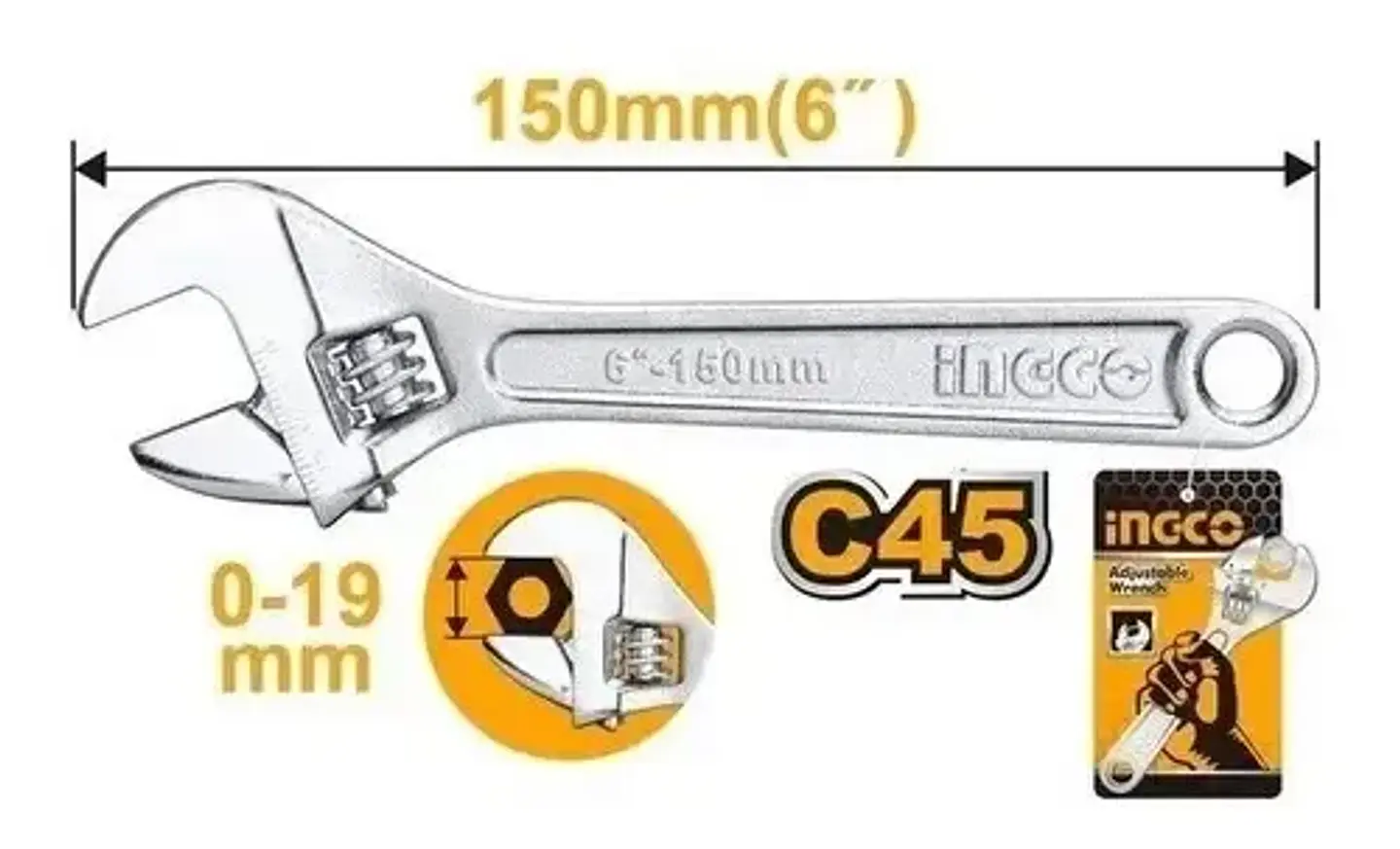 Llave Francesa Ajustable 150 Mm 6 Pulgadas Ingco Hadw131062 3
