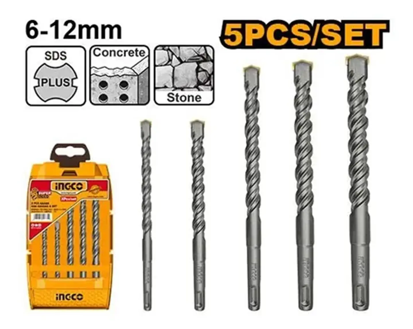 Set Brocas Sds Plus Para Concreto 5 Piezas Industrial 6-12mm 2