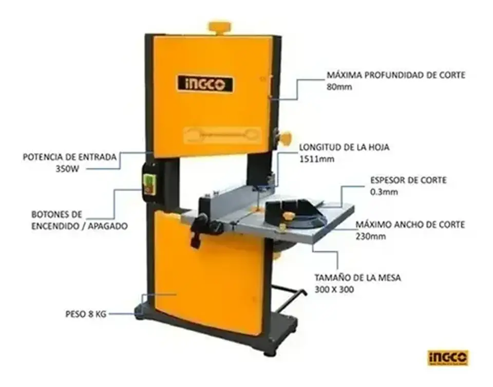 Sierra De Banda Industrial Sin Fin 350w Velocidad De Corte De 11.6m/s Ingco Bas3502 Amarillo 50 Hz 8