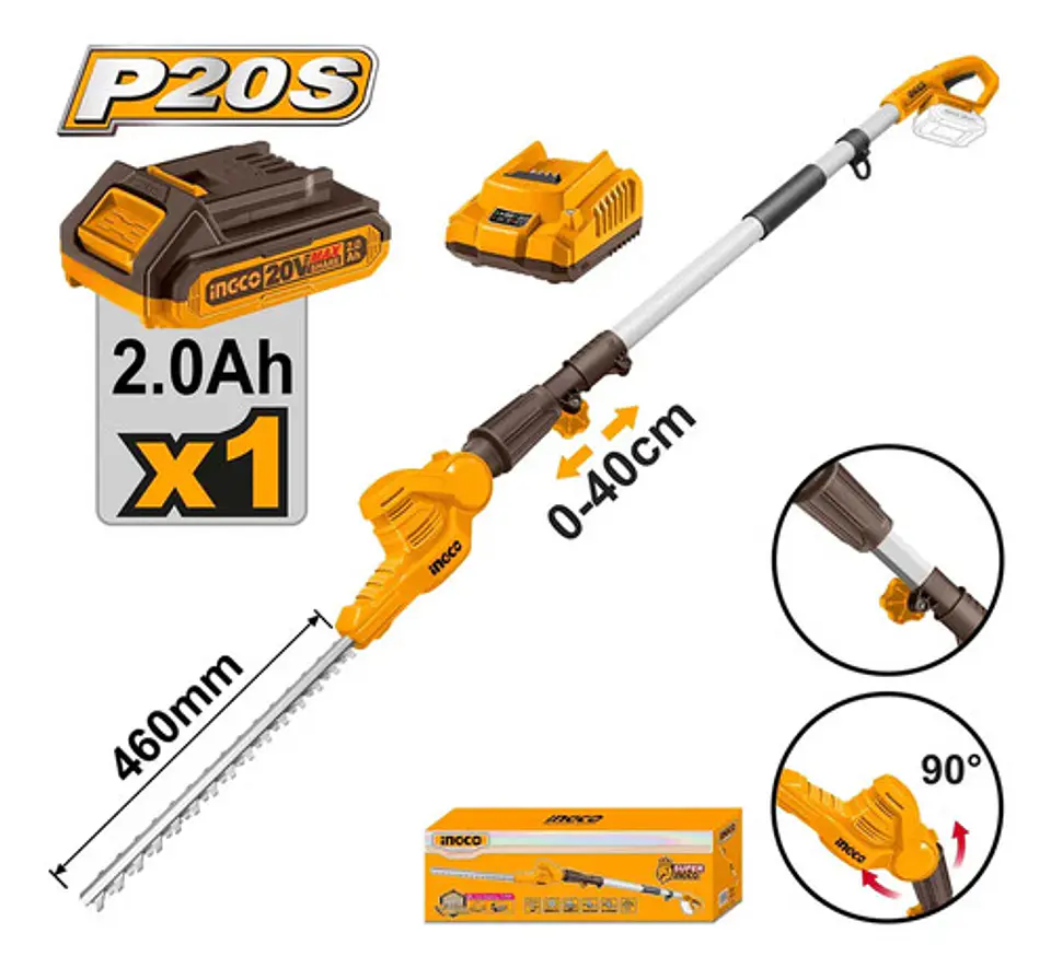 Cortaseto Podador De Altura Pertiga 20v 460mm Ingco Bat+carg 3