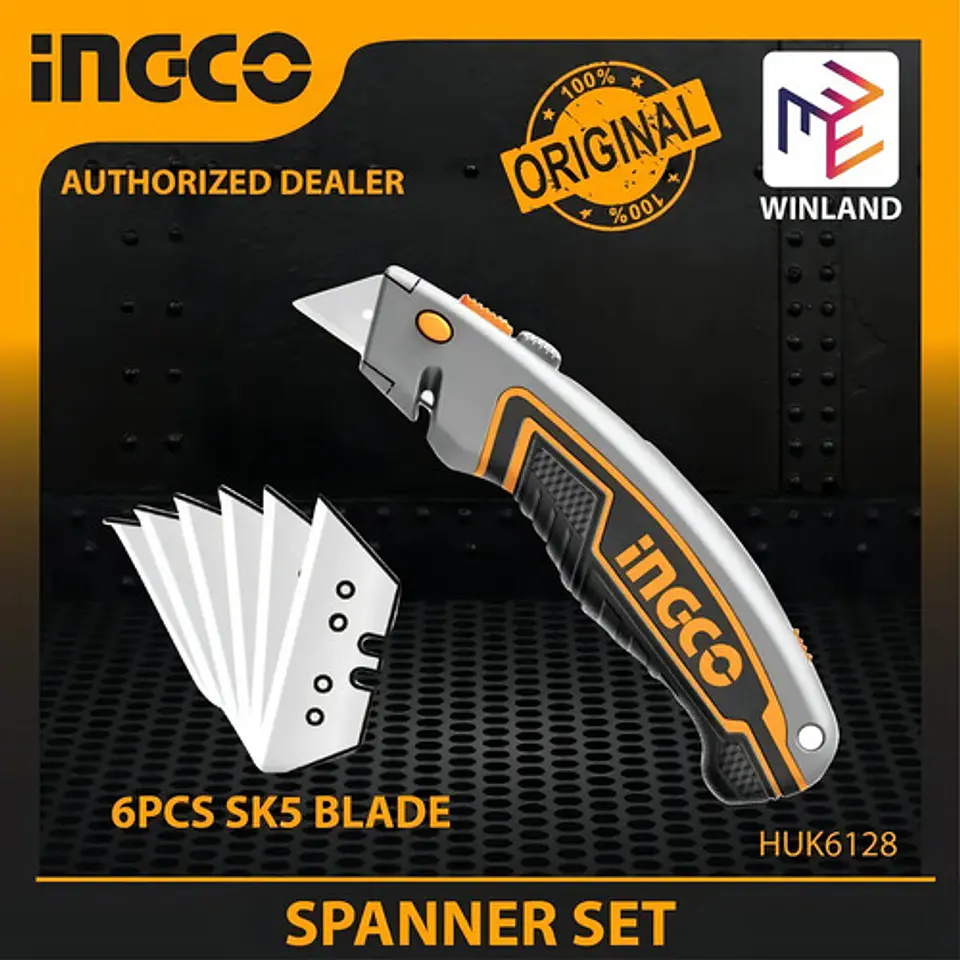 Cuchillo Cartonero Retráctil Ingco + 6 Repuestos Sk5 5