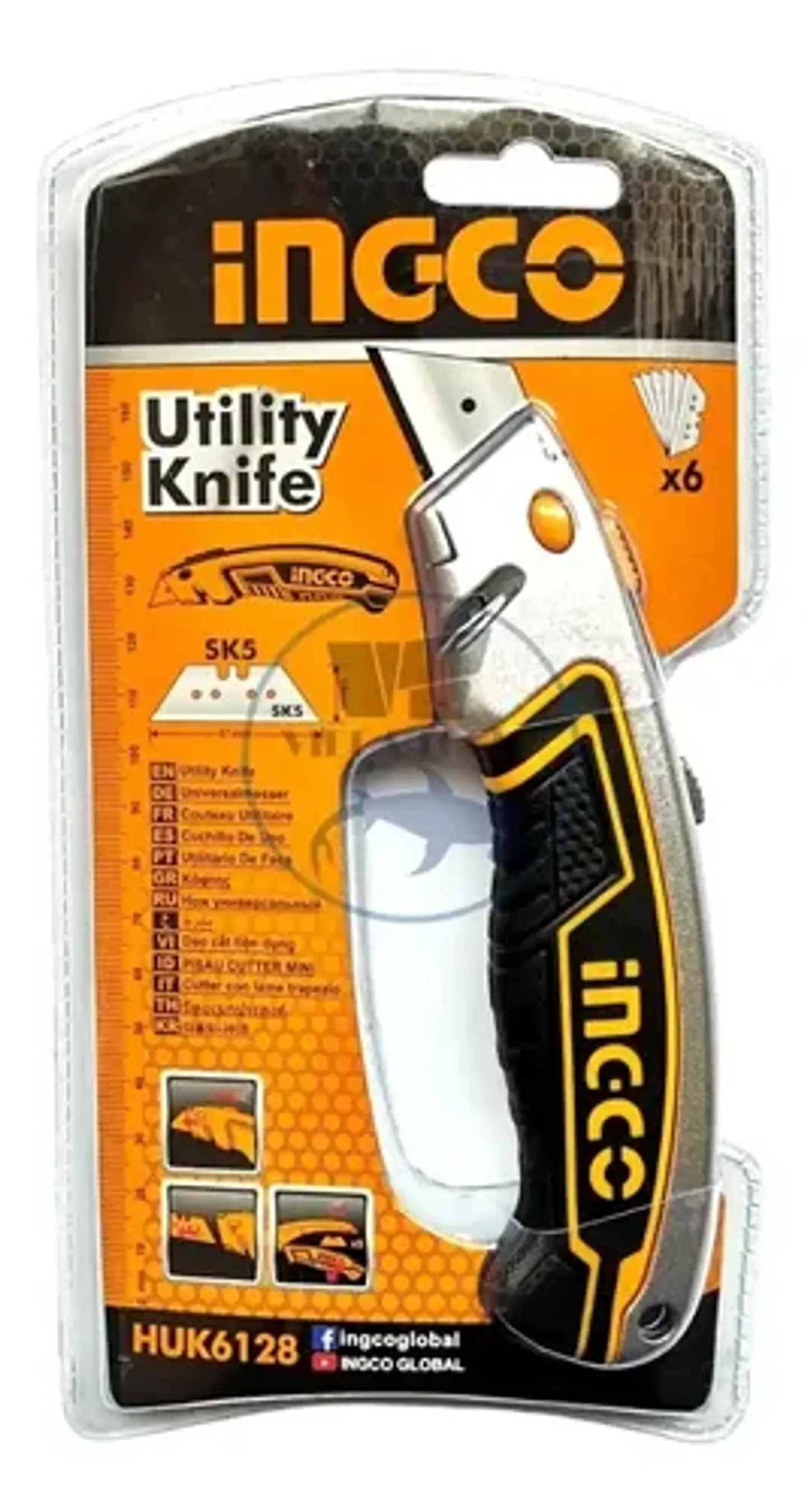 Cuchillo Cartonero Retráctil Ingco + 6 Repuestos Sk5 6