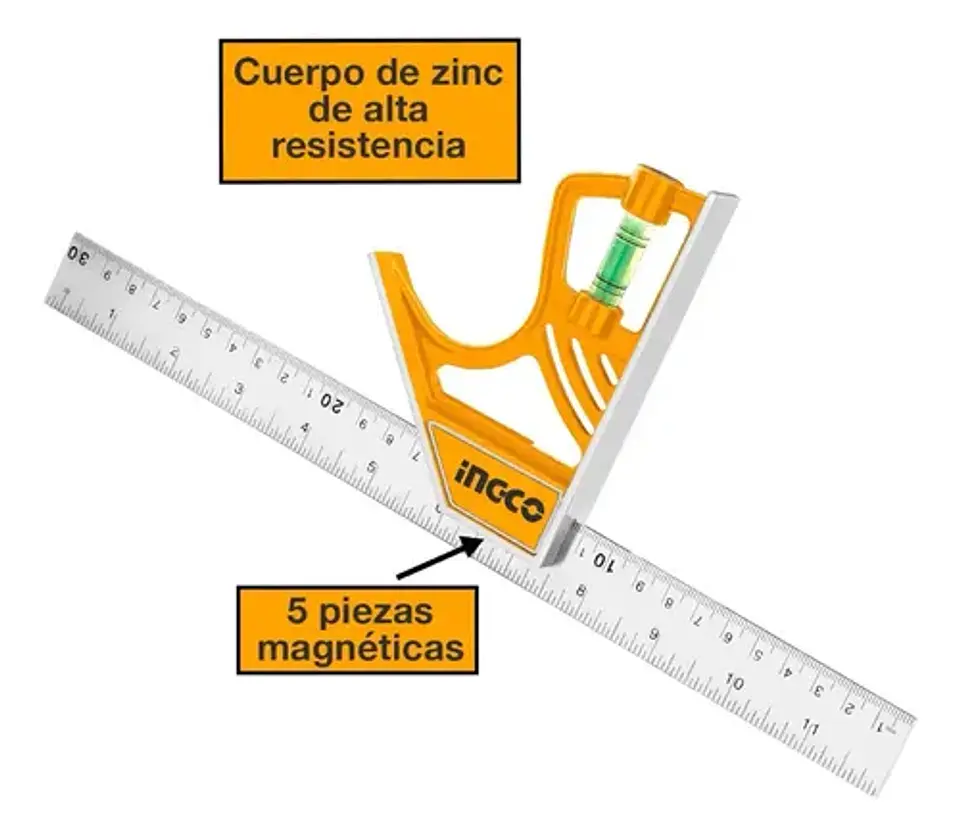 Escuadra De Combinación Magnética Ingco 300mm Naranja 2