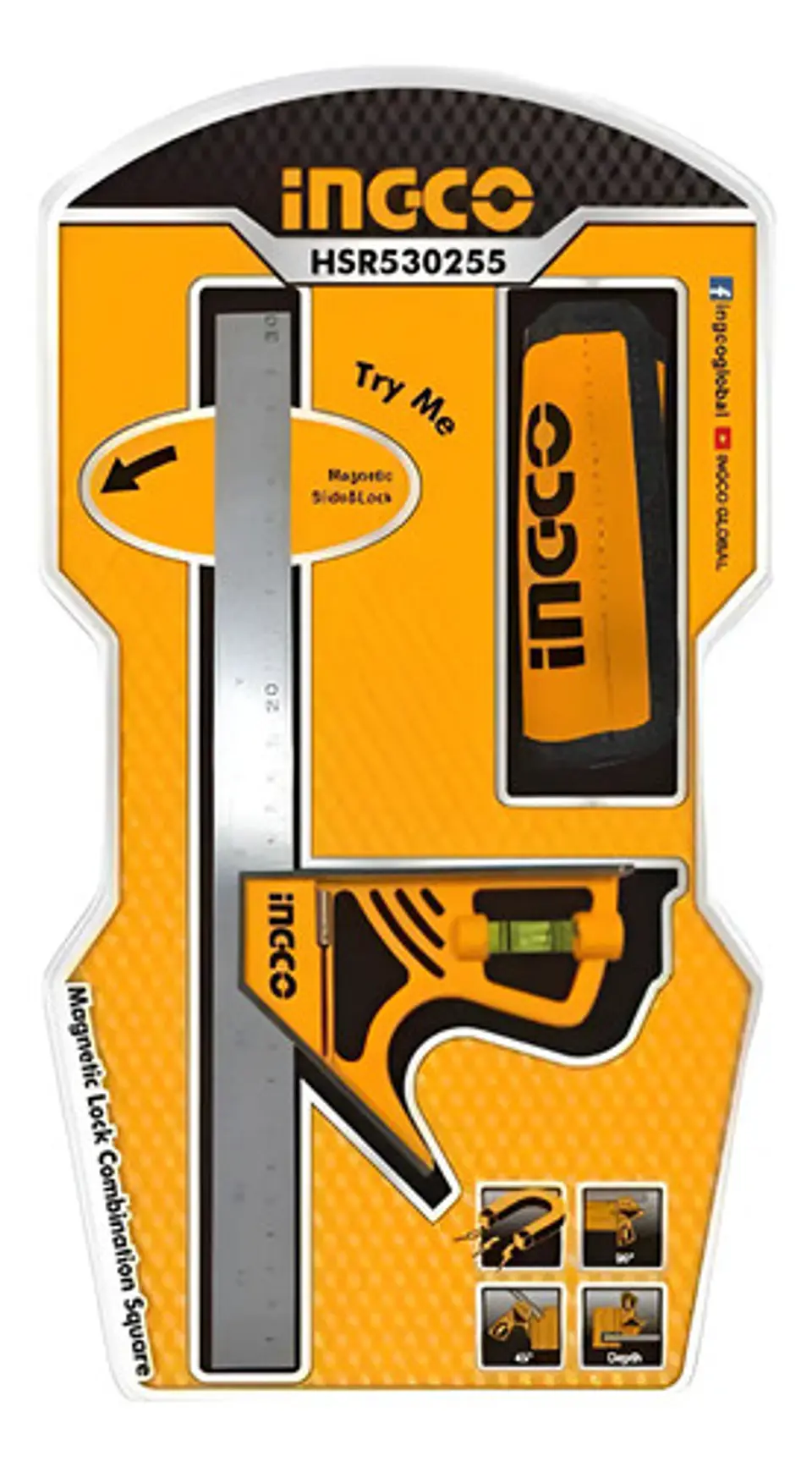 Escuadra De Combinación Magnética Ingco 300mm Naranja 9