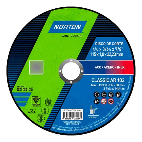 Disco De Corto Fino Norton 4-1/2 Classic Ar 102 Acero - Inox