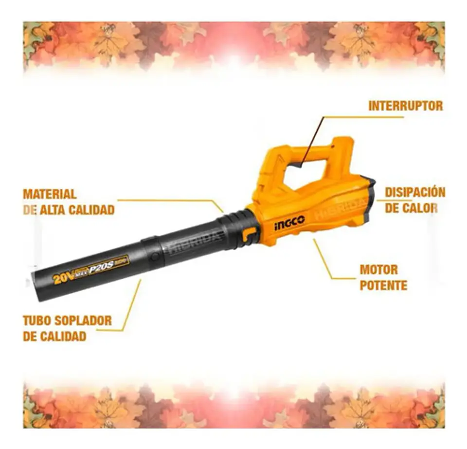 Soplador Inalámbrico Ingco 20v 8.5 M3/min Cabli20428 Bat+car 5