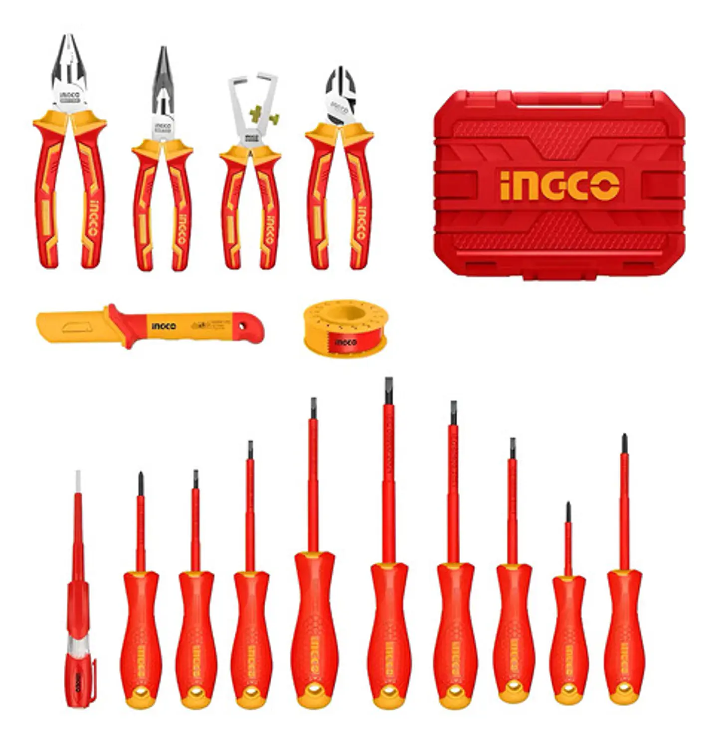 Set Herramientas Manuales Aisladas Dieléctricos 16 Piezas Hkith1601 Ingco Color Rojo 1