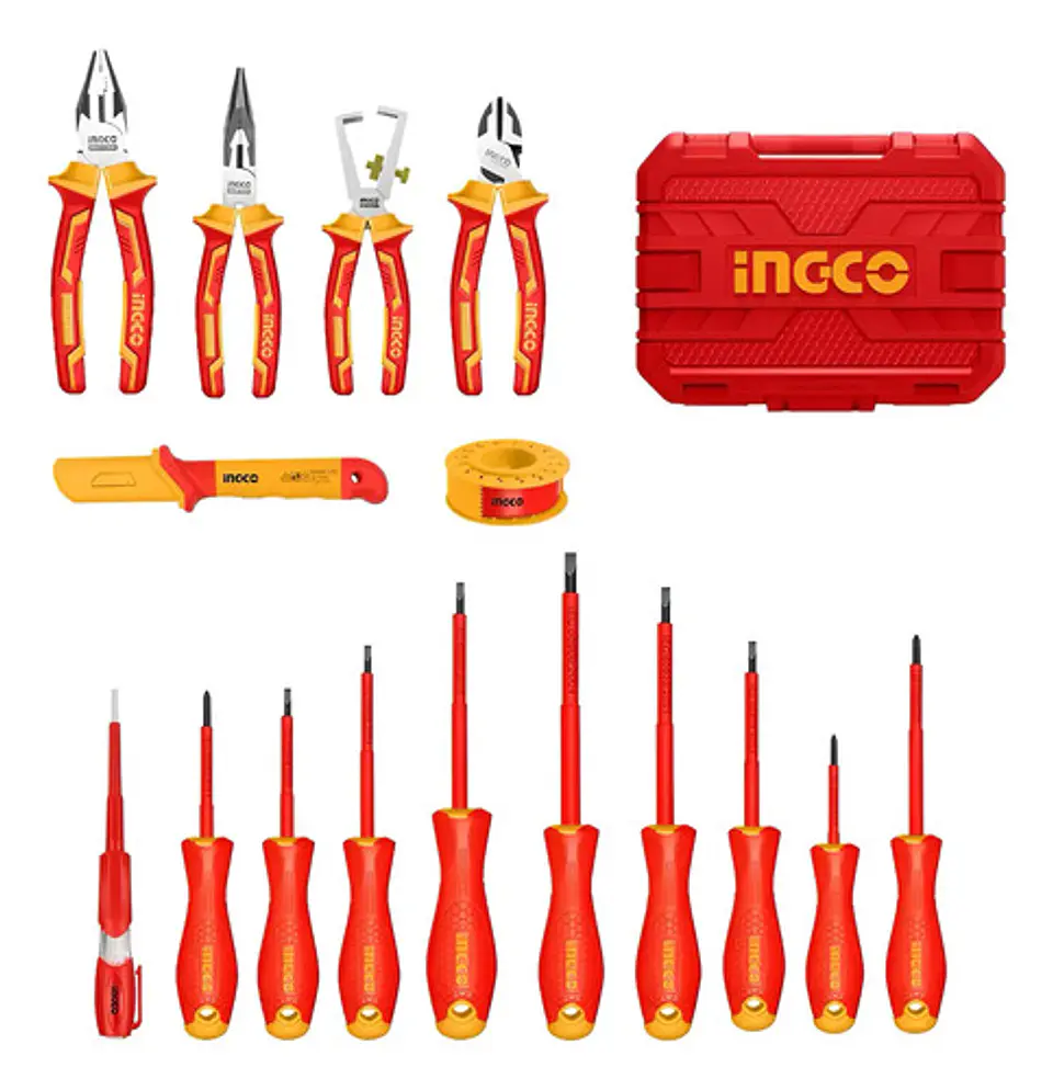 Set Herramientas Manuales Aisladas Dieléctricos 16 Piezas Hkith1601 Ingco Color Rojo 1