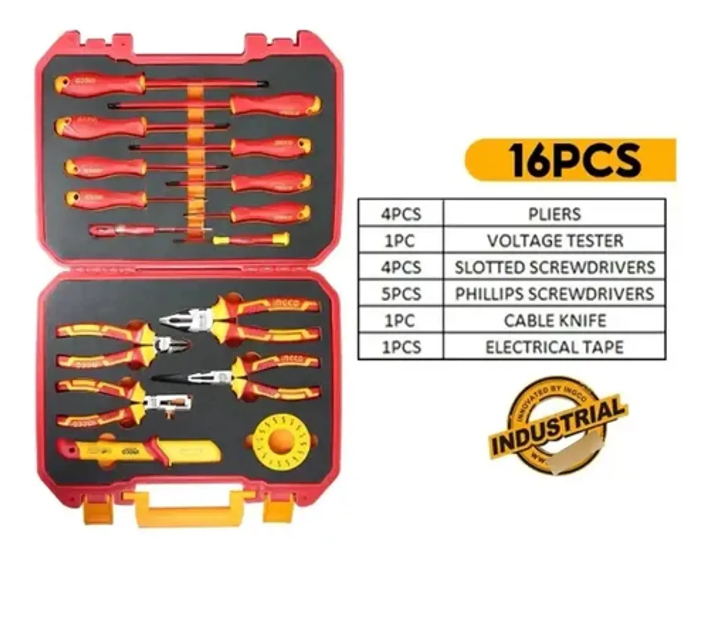 Set Herramientas Manuales Aisladas Dieléctricos 16 Piezas Hkith1601 Ingco Color Rojo 4