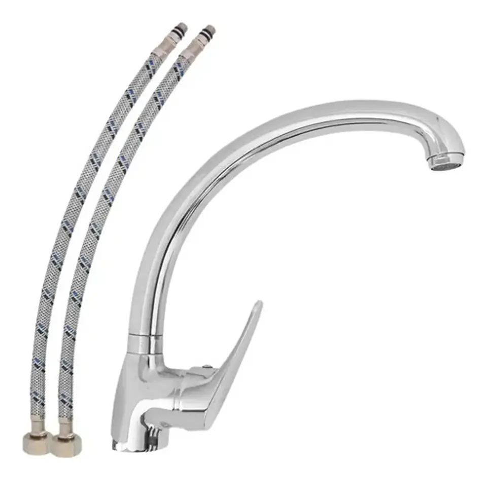 Llave Monomando Lavaplatos Vertical Domenica Color Plateado Brillante 4