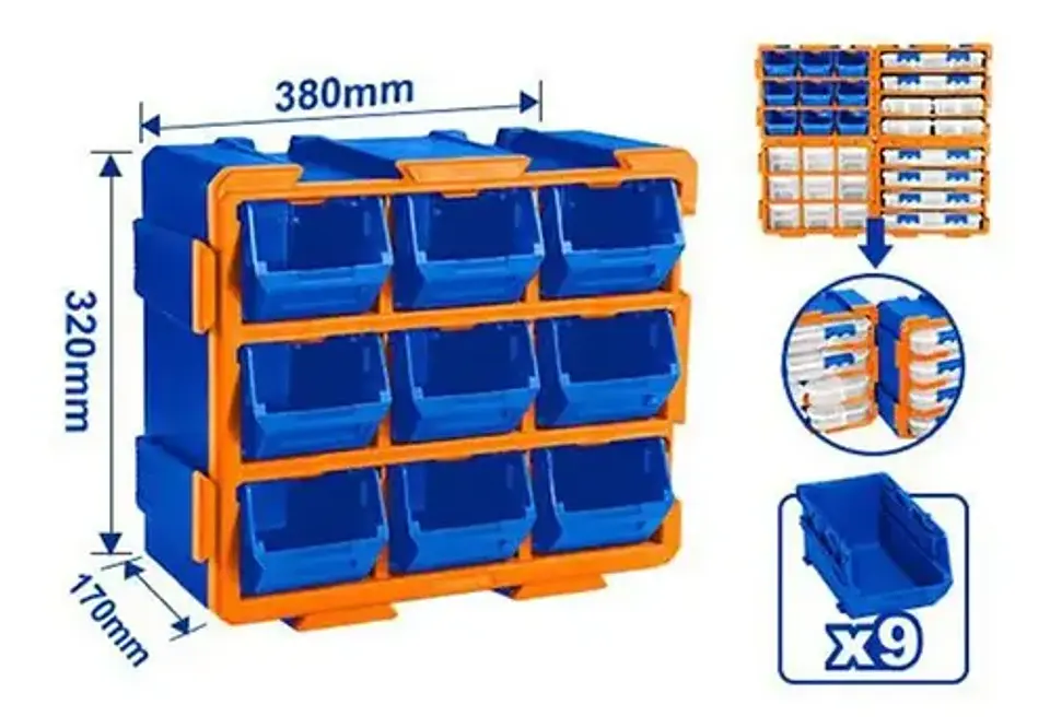 Gavetero Organizador Plastico 9 Cajones Cajonera Azul 3