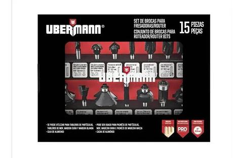 Set De 15 Fresas 1/4 Ubermann Para Fresadora / Router