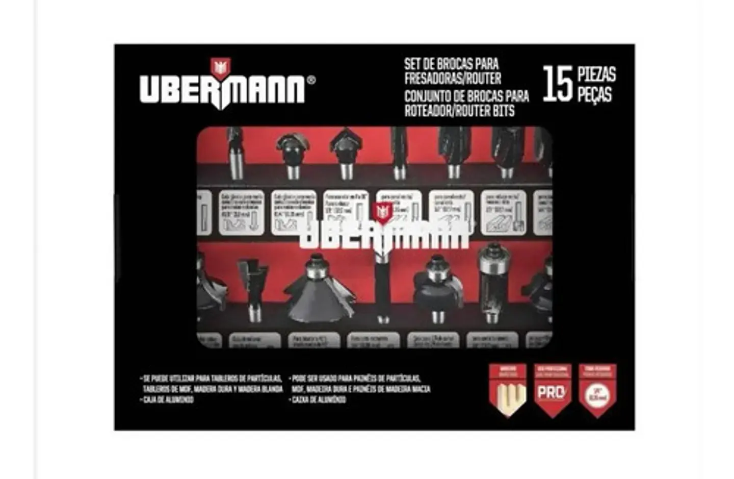 Set De 15 Fresas 1/4 Ubermann Para Fresadora / Router 1